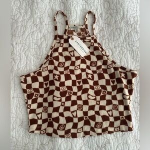 EARTHBOUND Brown and Cream Checkerboard Icon Soft Knit Cropped Tank